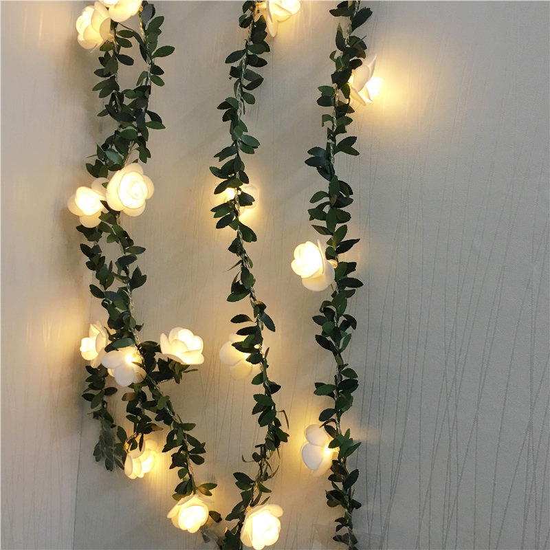 

6M 3M Artificial Rose Flower Ivy Vine Wedding Decor Real Touch Silk Flowers String Lighting For Home Garland Wedding Party Decor, As pic