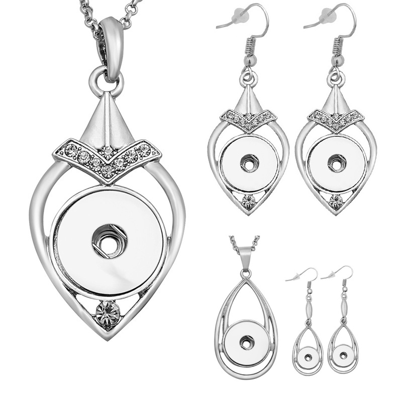 

Silver plated crystal water drop ginger snap button jewelry set 12mm snap button earrings &18mm snap button necklace jewelry sets