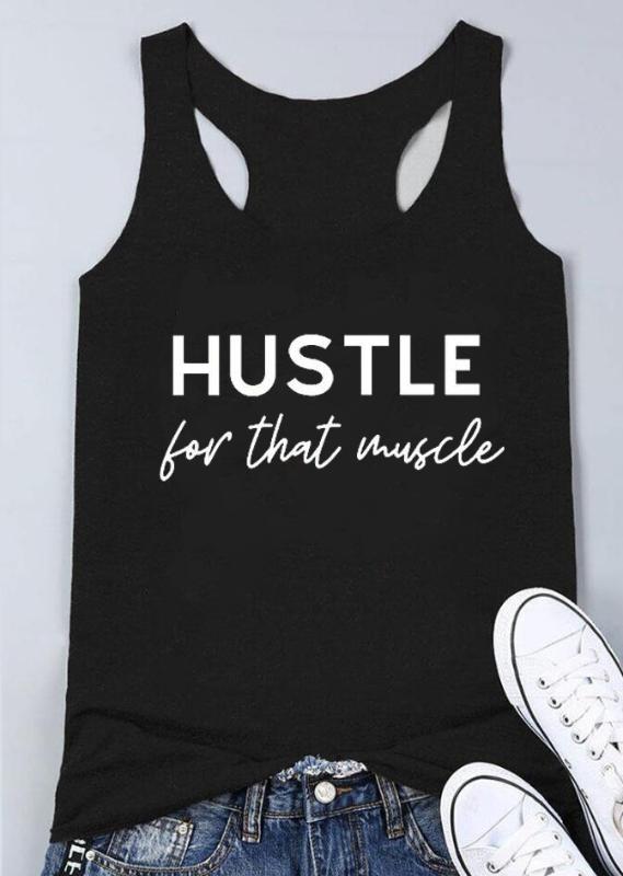 

HUSTLE for that muscle Vest funny letter printed tees funny casual shirts women trendy shirt beach party tank top drop shipping, Orange-black text