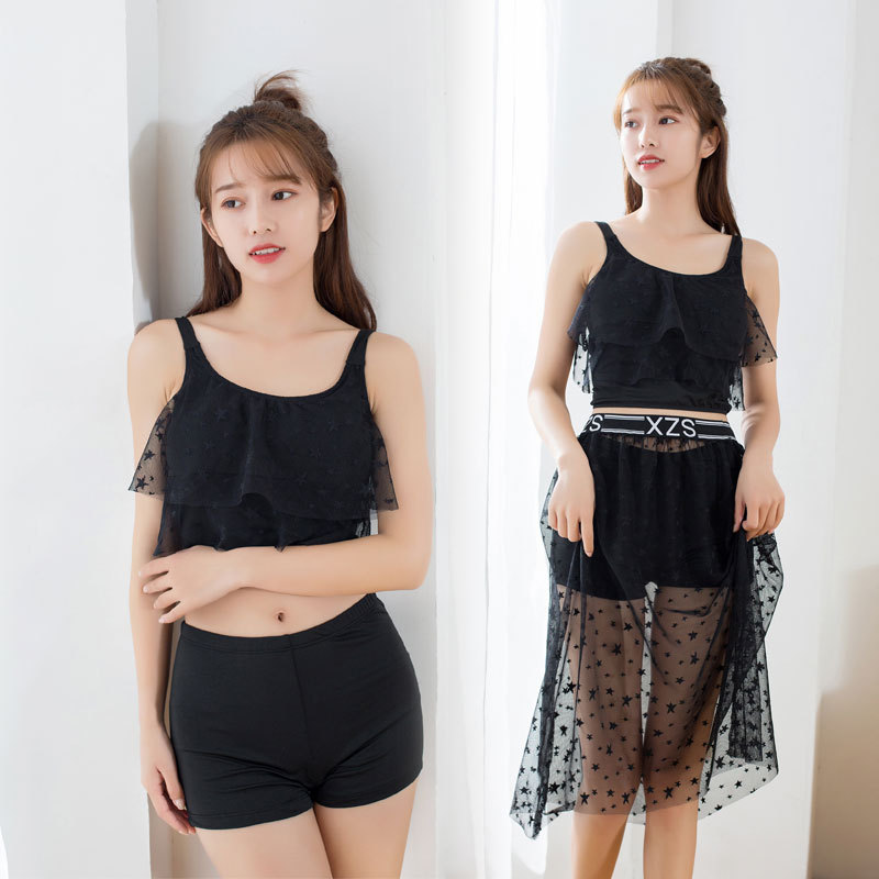 

New solid color bikini split swimsuit sexy three-piece set of small fresh and conservative hot spring bathing suit woman