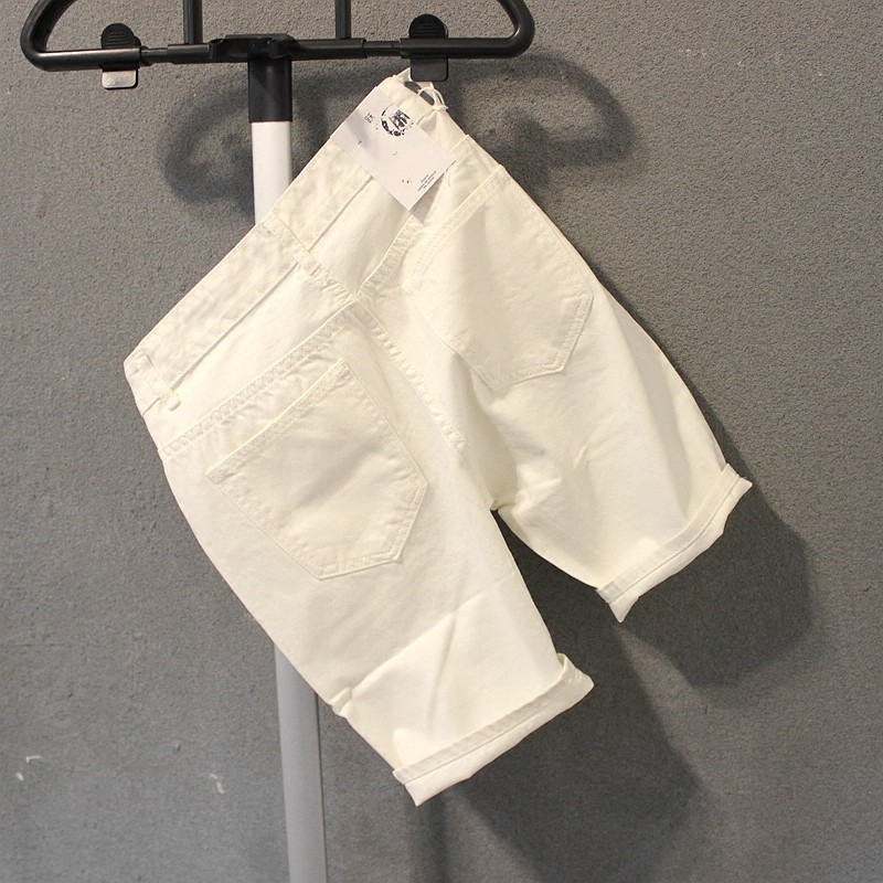 

Fashion Mens White Jeans Knee Length Beach Shorts Hole Ripped Slim Fit Casual Cowboy Streetwear Boys Denim Short Trousers 2XL