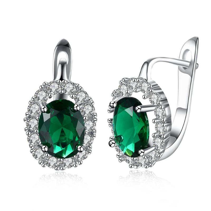 

Luxury Crystal Hoop Earrings 925 Silver Green Stone Women Earrings Jewelry Wedding Design Earring Gifts Brinco