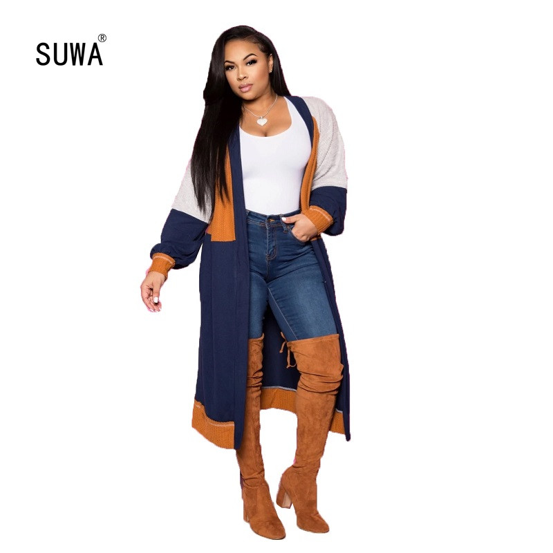 

Fashion Design Geometric Patchwork X-long Trench Coat Spring Autumn Classic Streetwear Women Open Stitch Outerwear 3 Color, Black