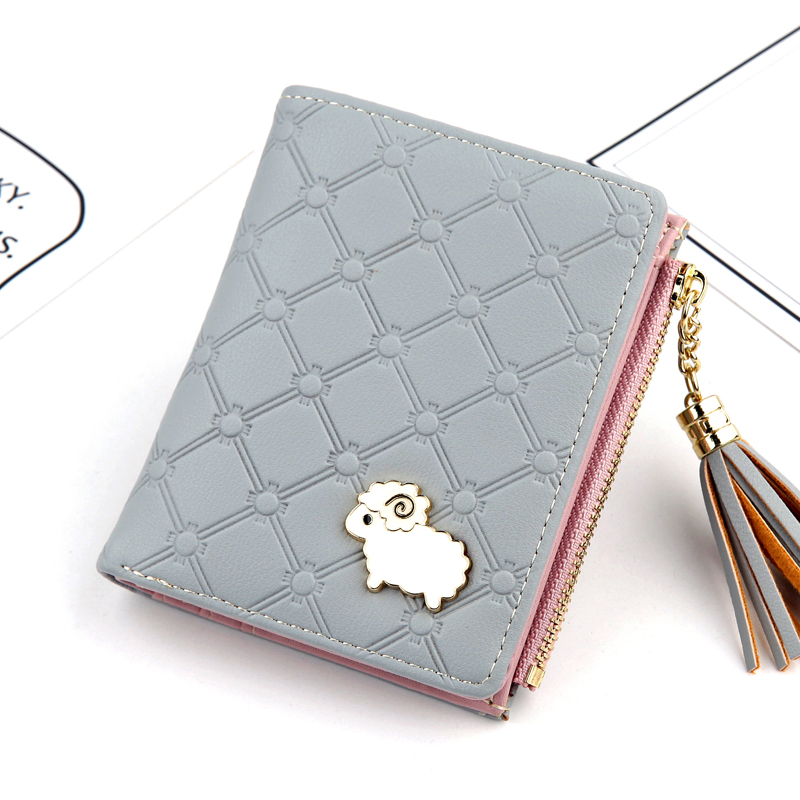 

Ladies short wallet new Korean version of the cartoon coin purse lamb hardware tassel small card package, Blue
