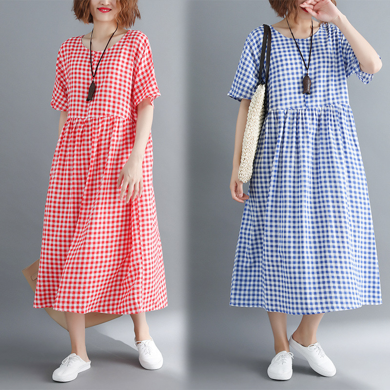 

2019 Wind Suit-dress Cotton Short Sleeve Dress, Blue