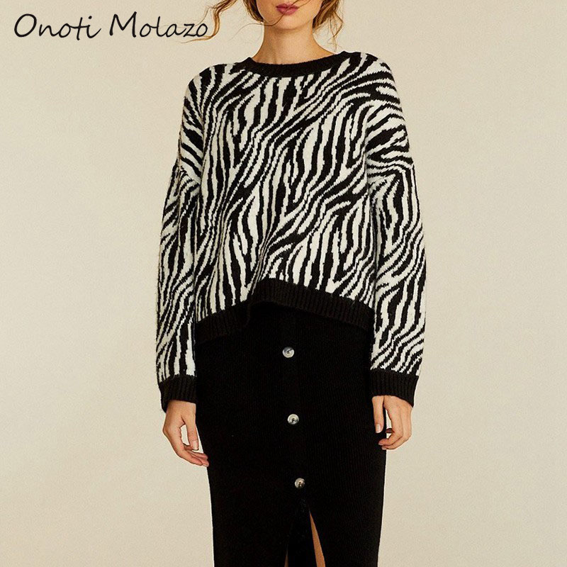 

Women' Sweaters Onoti Molazo Women Casual Knitted Sweater Pullover Zebra Pattern Winter Ladies Female 2021 Spring Autumn