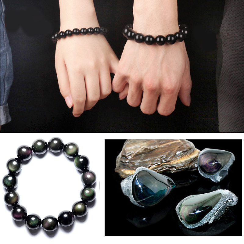 

natural 6A high grade rainbow eye double strands Obsidian round bead bracelet single Circle Bracelets