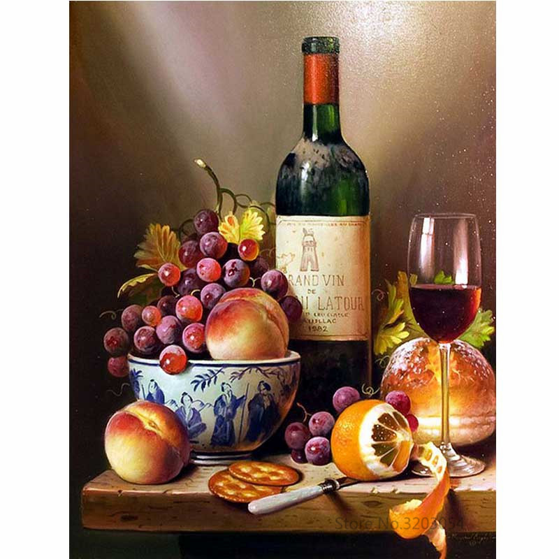 Modern Vins Red Wine Cup Bottle Canvas Paintings Wall Art Picture Set Bar Dining