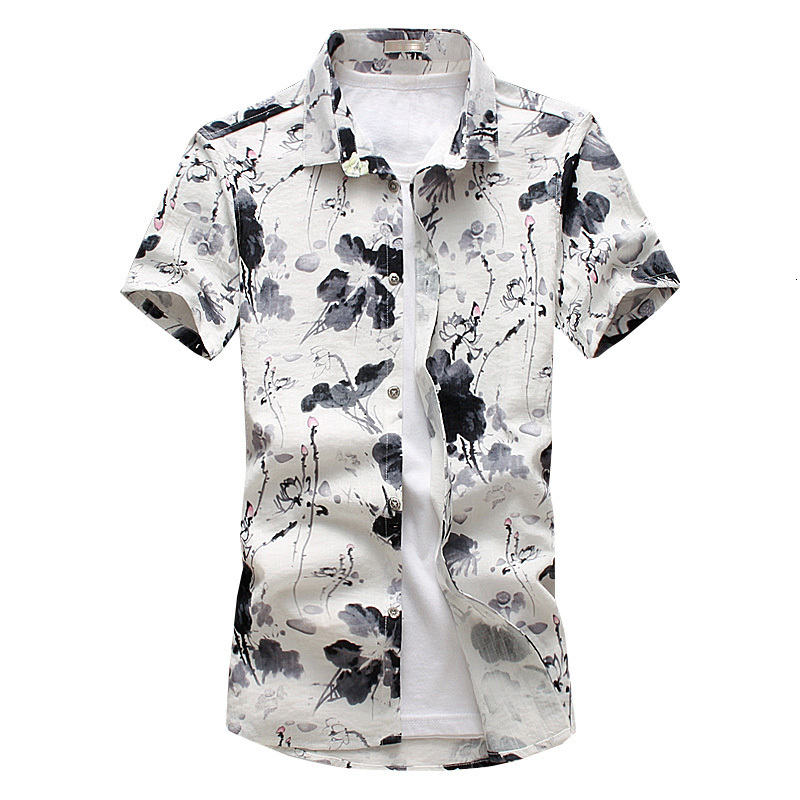 

Legible Summer Fashion Mens Shirts Casual Slim Fit Floral Shirt Social Chinese style Holiday Short Sleeves Shirt Men 5XL, Tu se