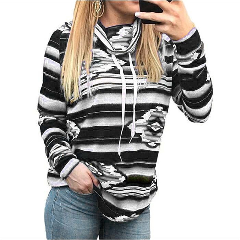 

Turtleneck Printted Women Bandage Fashion Pullover Casual Sweatshirts Tops, Black