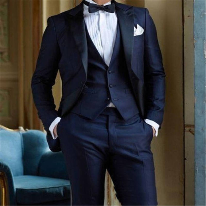 

Navy Blue Wedding Prom Dresses Slim Fit Suits Men's Jackets Pants Vests Set 3 Pieces Custom Made Groom Tuxedo Formal Blazer, 13 style and color