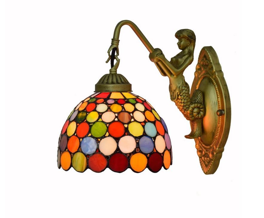 

Tiffany wall lamp bedroom simple modern creative lights Mediterranean aisle mirror headlight night light American