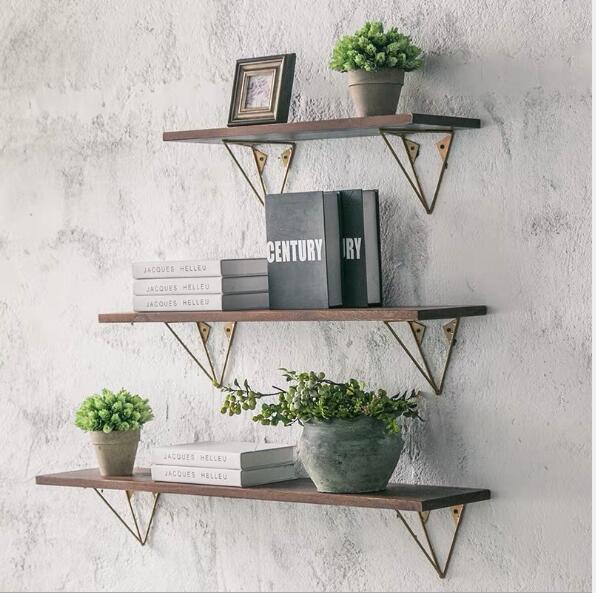 Iron solid wood wall shelf manufacturers Storage Holders decoration hanging living room bedroom one-word partition frame-image-484860506