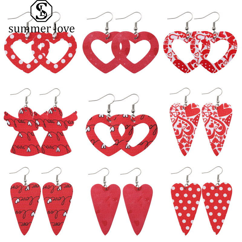 

Trendy Love Heart Pendant Hollow Pu Leather Dangle Earring For Women Valentine's Day Gift Wholesale Cute Birds Earrings 2021