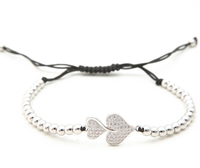 

gold silver micro pave cz Cubic Zirconia rope adjusted Copper Beads Bracelet th434 heart Charm Braided Bangles Jewelry women