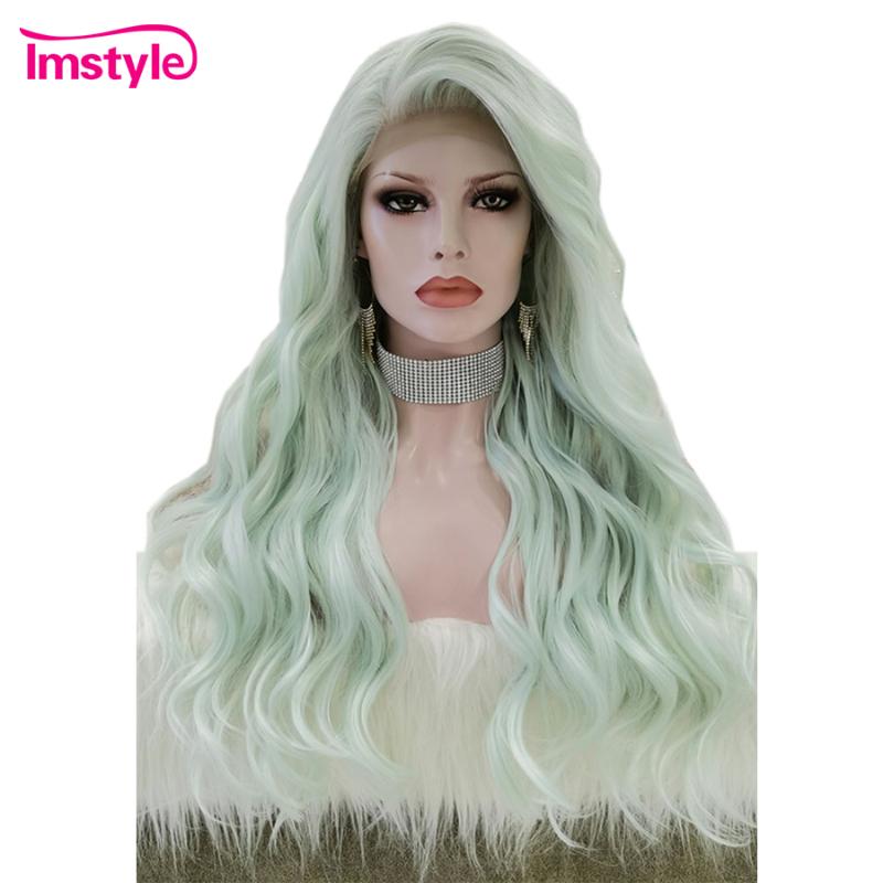

Imstyle Aqua Green Wig Wavy Synthetic Lace Front Wig Glueless Heat Resistant Fiber Long Cosplay Wigs For Women
