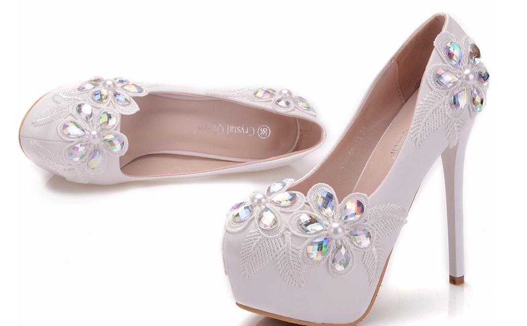 

2019 Women's shoes in Spring and Autumn with New style High heel fine heel round head waterproof table Flower @QWER369, White