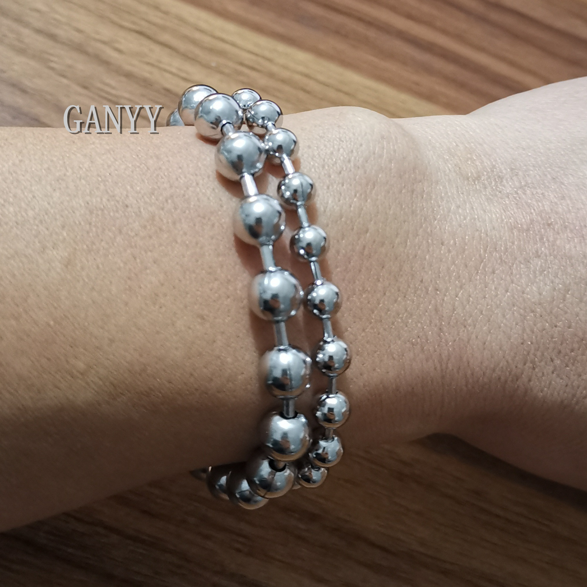 

Silver Stainless steel Beaded Chain ball bracelet bangle 6mm/8mm 8.5'' Fashion jewelry