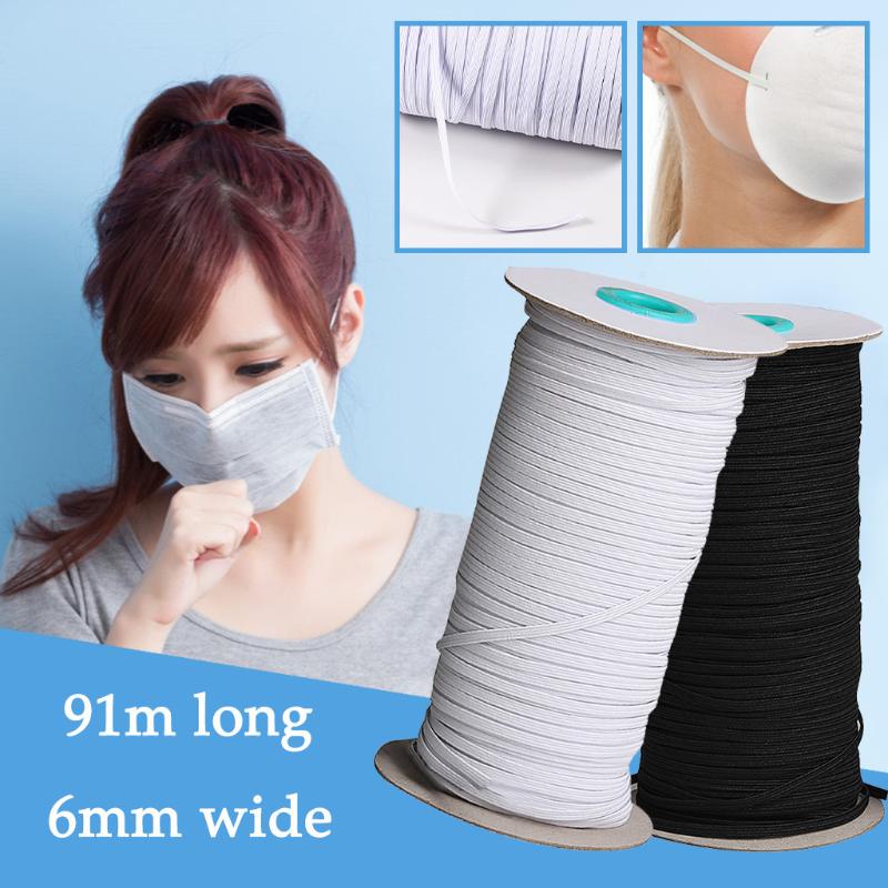 

91m/6mm Wide Elastic Band Black White Elastic Bands For Knit Braided Sewing Width Cord Crafts Rope #LR2
