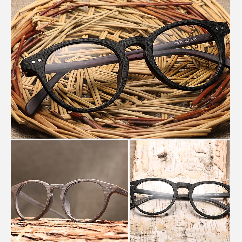 

Wholesale-Myopic Glasses Frame Men Women Clear Lens Reading Round Glasses Optical Spectacle Wood Retro Eyeglasses Frames