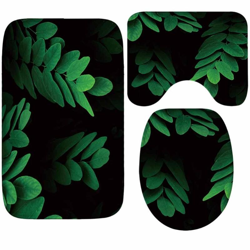 

Green leaves Bathroom Rugs 3 pcs/set Flannel Anti-Slip Kitchen Bath Mat Carpet Bathroom Rug 3D Effect Floor Mats Home Toilet mat