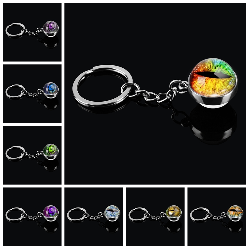 

Frost Dragon Eyes Metal Keychain Handmade Keyring Keyfob Eye Of Horror Double Side Glass Ball Pendant Key Chains Christmas Gifts