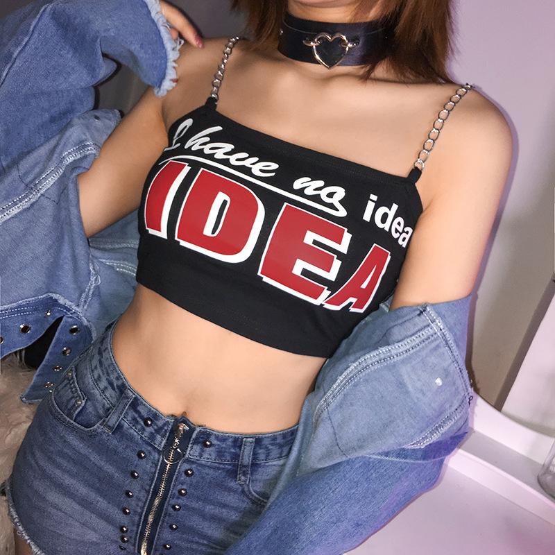 

Sexy Young Girls Summer party Iron chain belt Strap Tube Top Tank Backless Short Blouse Crop Women letter printed club t-shirts HIPHOP bra, Pink