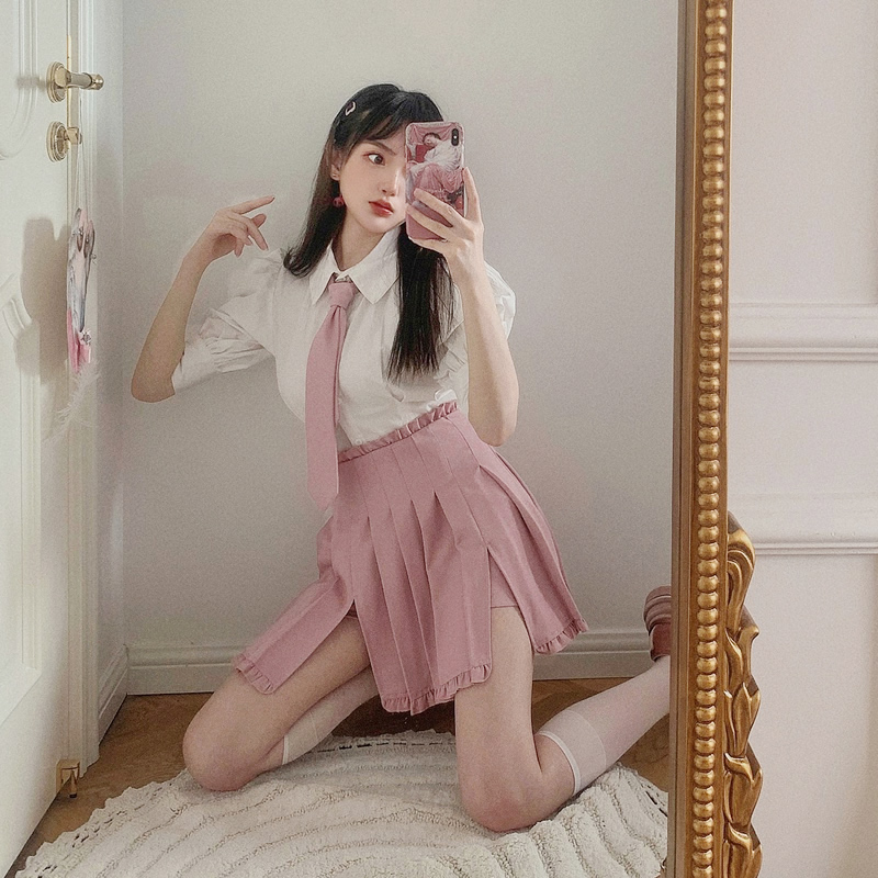 

Princess sweet lolita shorts Bobon21 Sweet and salty sexy pleated JK uniform split shorts collage wind students B1867, Black
