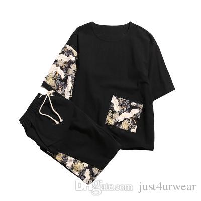 Men's Tracksuits Mens Casual Suits Printing Comfortable Short Sleeve Tops Breathable Mid-Calf Pants Male Fashion Creative Clothing