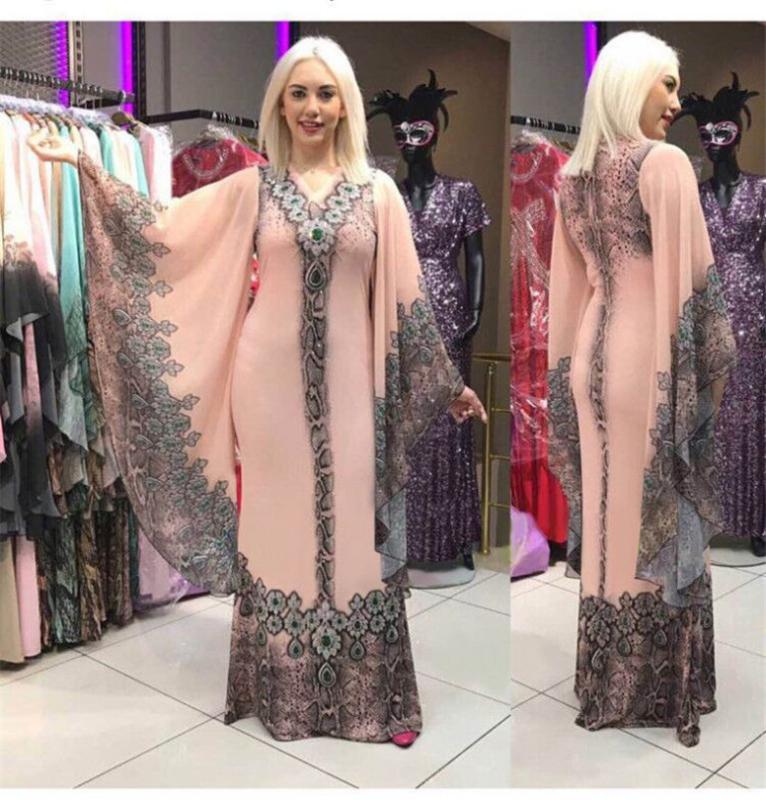

New African Dresses for Women Dashiki Print African Clothes Bazin Riche Sexy Slim Ruffle Sleeve V-neck Evening Long Africa Dress
