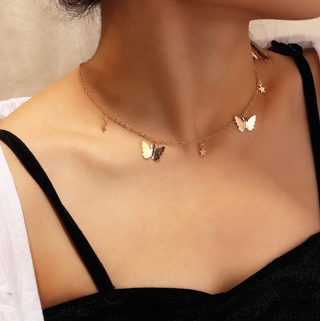 

Butterfly Star Womens Necklaces Gold/Silver Plated Simple Jewerly Necklaces Gifts For Girls/Womens, Golden;silver