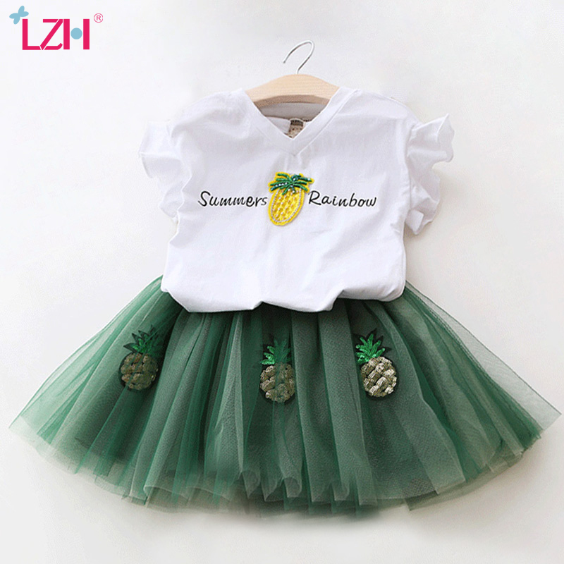 

Children Clothing 2020 Summer Toddler Girls Clothes T-shirt+Skirts Outfit Suit Kids Clothes For Girls Clothing Sets 3 4 5 6 Year, Green