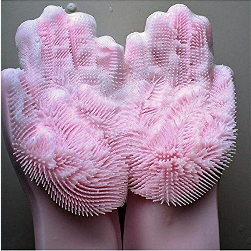 

Grade Silicon Dishes Cleaning Gloves with Cleaning Brush Dishwashing Gloves Kitchen Wash Housekeeping Scrubbing Glove