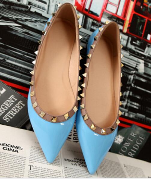 

Hot Sale-genuine leather v stud ballerina flats blue black nude red yellow rose pink luxury designer runway classic fashion women