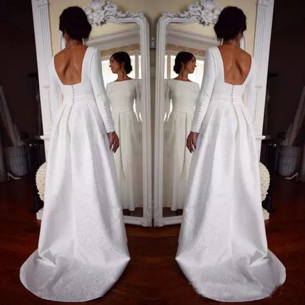 long sleeve satin wedding gown