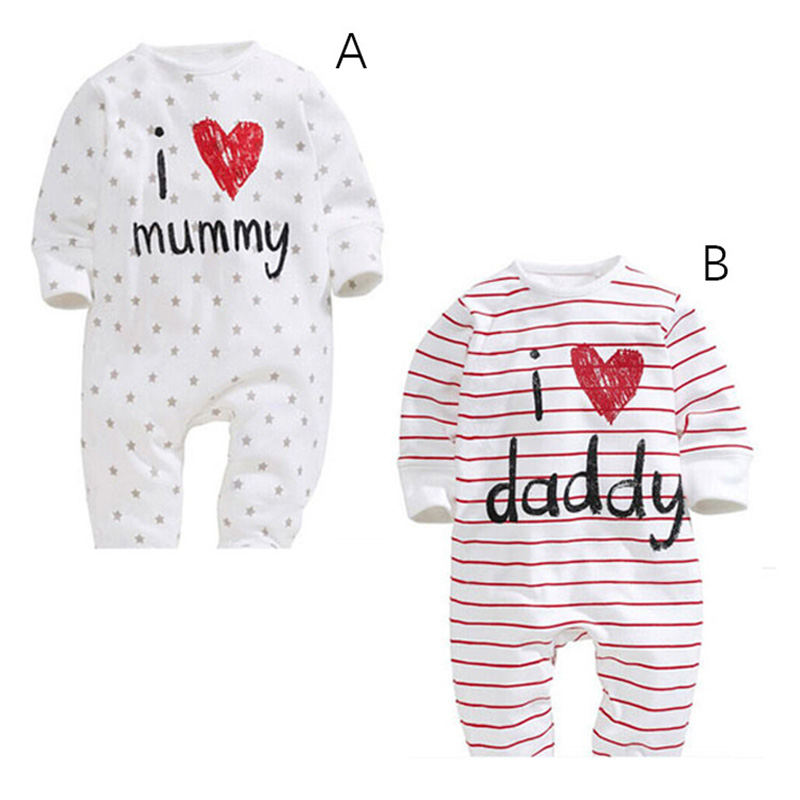 

Spring autumn Newborn Baby Clothes Long Sleeve Girl Boy Clothing I Love Papa Mama Star printing Cotton Rompers white