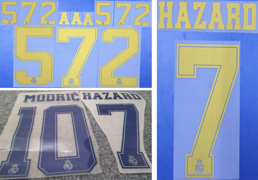 

2019 2020 Real Madrid gold stamping soccer namesets HAZARD MODRIC plastic printing letters impressed soccer player's hot printed stickers