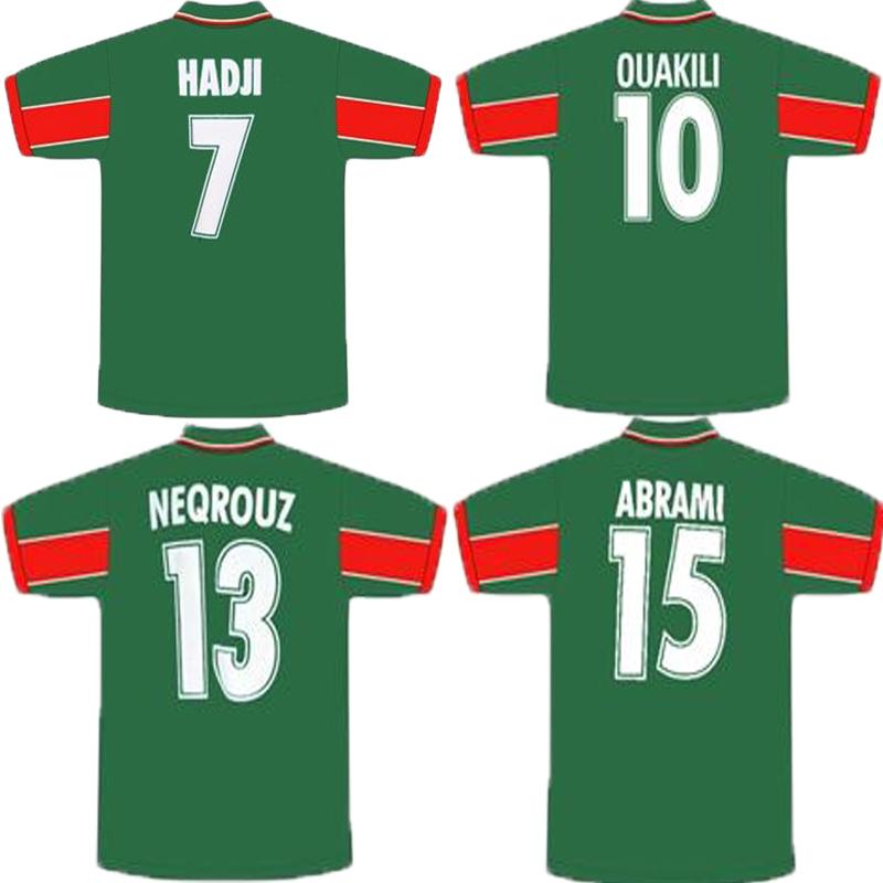 

Morocco retro 1998 World Cup BASSIR OUAKILI soccer jersey 98 99 Maroc Hadji NEQROUZ ABRAMI vintage classic Morocco green football shirt