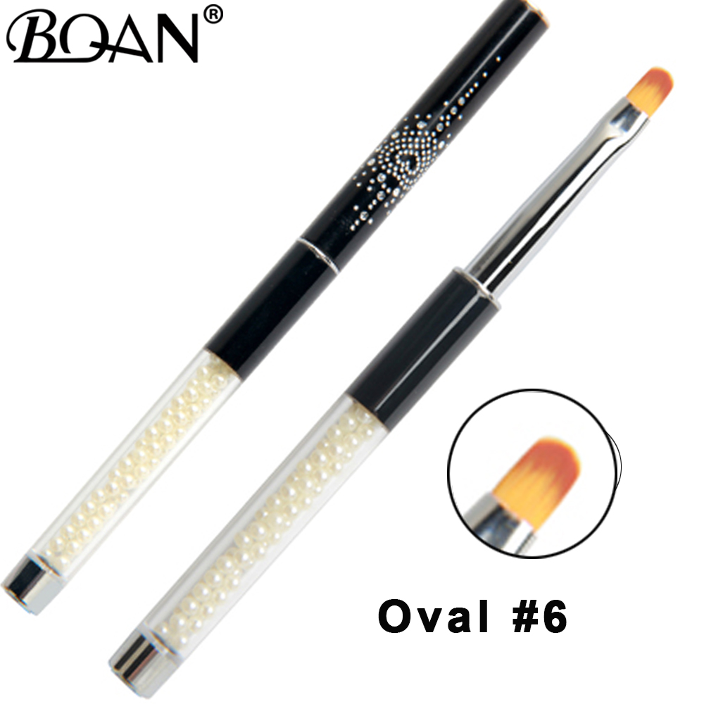 

BQAN Nail Art Pearl Oval Paint Brush Acrylic Glitter Gel Polish Coat Extension 3D Line Grid Petal French Nail Brush