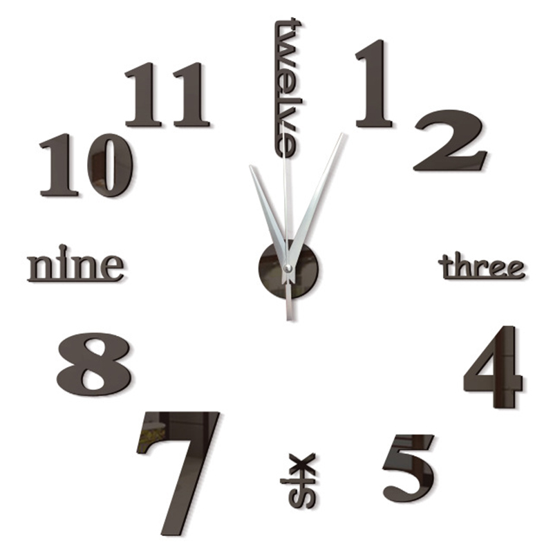 

3d wall clock modern design kitchen decorative mirror self adhesive digital vintage large wall clock on the watch new