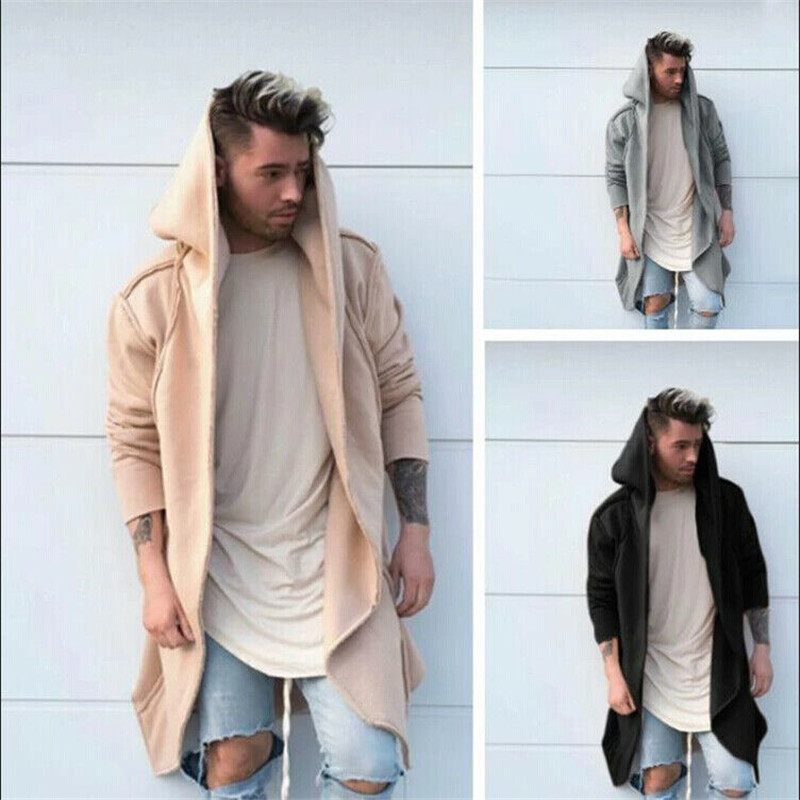 

2020 New Fashion Men Trench Winter Warm Solid Cardigan Hooded Long Cloak Cape Coat Jacket Windbreaker Overcoat Soft Outwear, Black