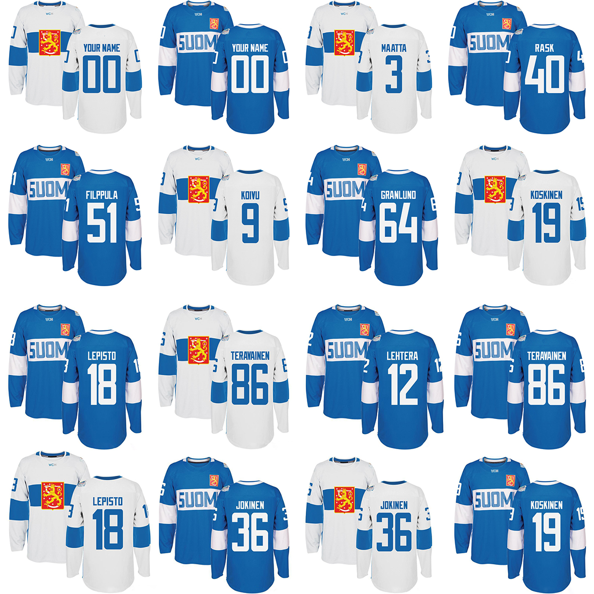 

Finland Team 2016 World Cup of WCH Hockey Jerseys 40 Tuukka Rask 35 Pekka Rinne 64 Granlund 9 Mikko Koivu 86 Teuvo Teravainen 3 Olli Maatta, Blue-any name any number