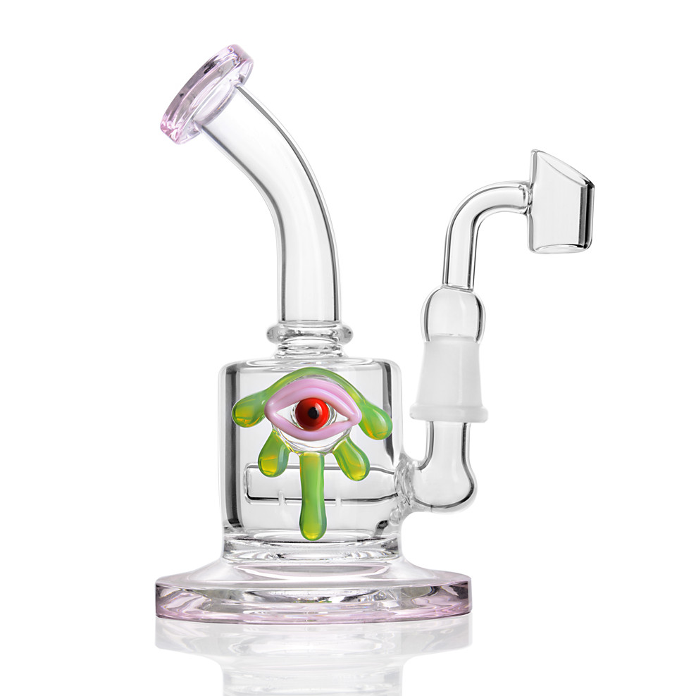 

Cute Hookahs Mini Oil Rig Small Bong Eye Perc Dab Rigs beaker Bongs Smoking Pipes Chicha 14mm Banger sy236