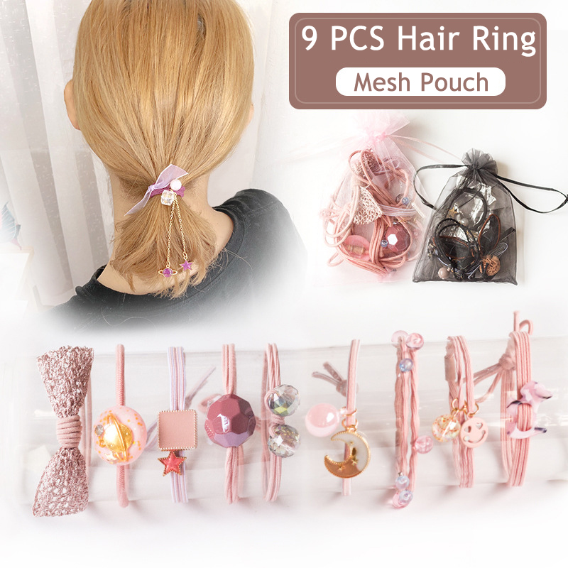 

9 Pcs/set Korean Headwear Elastic Rubber Band Women Girl Sweet Hair Bands Hair Ring Tie Rope Fashion Children's Accessories