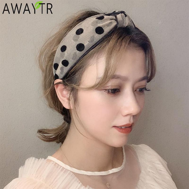 

AWAYTR Korean Hairband Vintage Dot Lace Wide Hair Bands Women For Hair Accessories Knotted Hoop Velvet Elastic Headbands