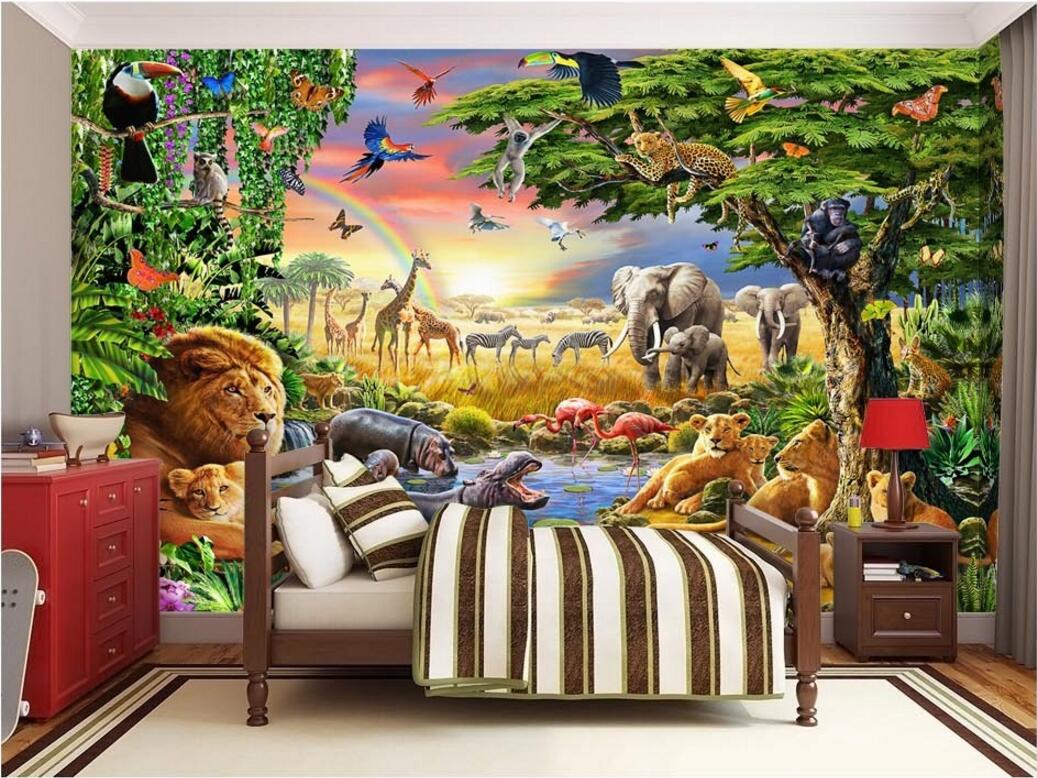 

custom photo mural 3d wallpaper Cute cartoon colorful prairie animal lion zebra child room home decor 3d wall murals wallpaper for walls 3 d, Non-woven