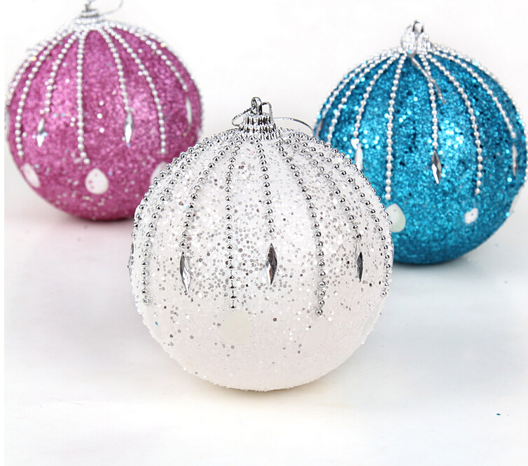 

New arrival Free shipping 6pcs/lot 8cm Christmas tree decoration white quality foam/ paillette christmas ball 16g