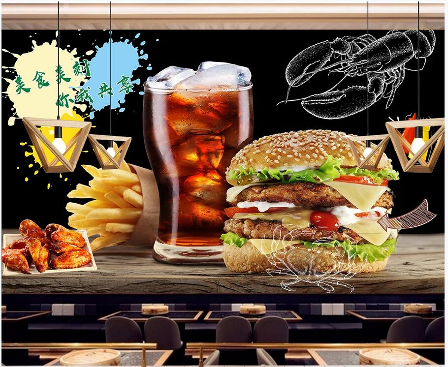 

WDBH 3d wallpaper custom photo Hand drawn burger fast food western restaurant living room home decor 3d wall murals wallpaper for walls 3 d, Non-woven