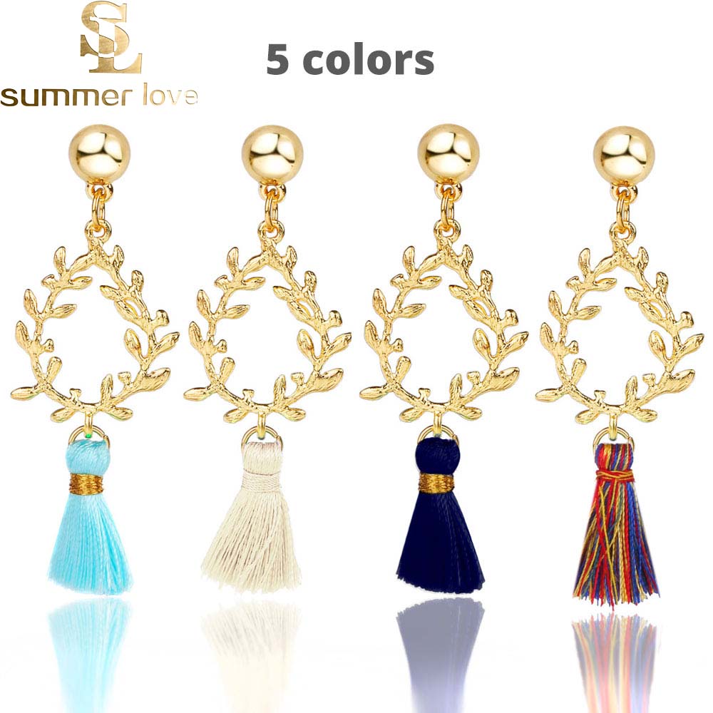 

5 Colors Trendy Ethnic Bohemian Tassel Earrings For Women Handmade Jewelry Gold Color Branch Leaf Water Drop Dangle Earrings Jewelry Gift