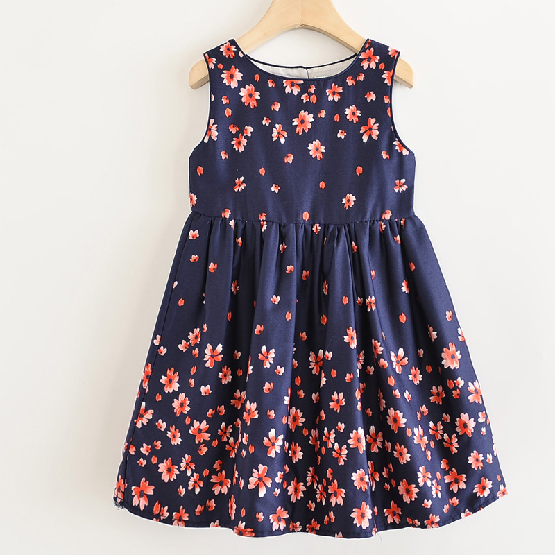 

Girls Dresses Kids Clothes Flower Round Neck Sleeveless Mesh Vest Dress For Girl Clothing 3-8 Years, Blue